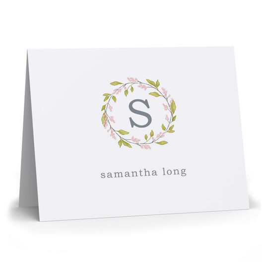 Floral Initial Wreath Folded Note Cards